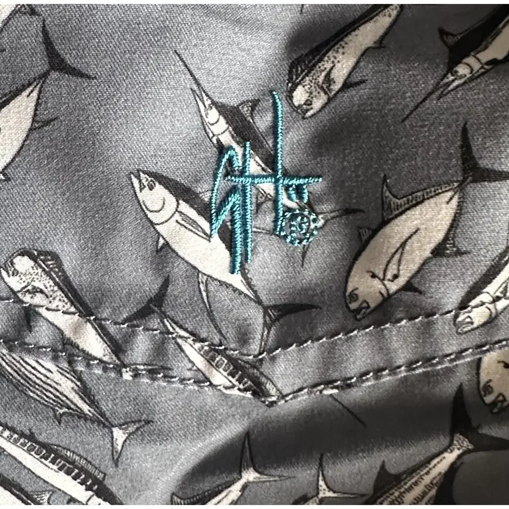 Guy Harvey Swim Trunks Mens XXL Gray Fish Print Beach Swimming Board Shorts